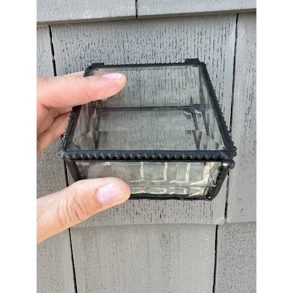 J. Devlin Clear beveled glass trinket display jewelry box Y2K hinged - Picture 1 of 14